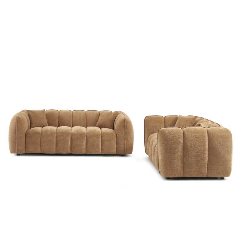 Ensemble canapés droits fixes 3+2 MATILDA tissu chenille terracotta