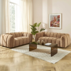 Ensemble canapés droits fixes 3+2 MATILDA tissu chenille terracotta