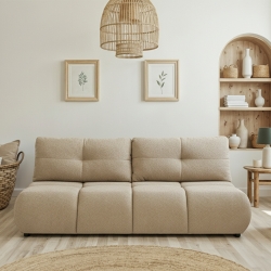 Canapé droit convertible TASCA 3 places tissu bouclette taupe