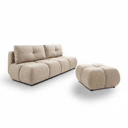 Canapé droit convertible TASCA 3 places tissu bouclette taupe