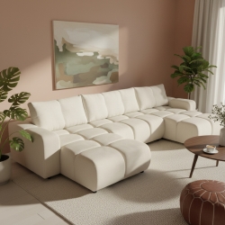 Canapé panoramique convertible SORELLA 6 places tissu chenille grège