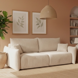 Canapé droit convertible GLORIA 3 places velours côtelé écru