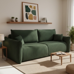 Canapé droit convertible GLORIA 3 places velours côtelé vert kaki
