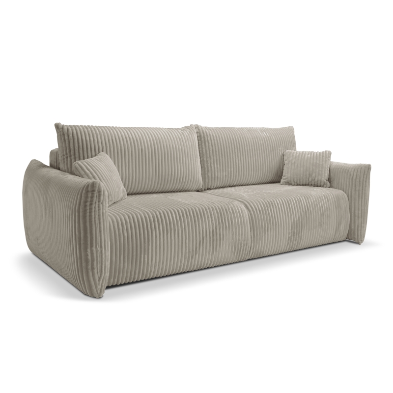 Canapé droit convertible GLORIA 3 places velours côtelé taupe