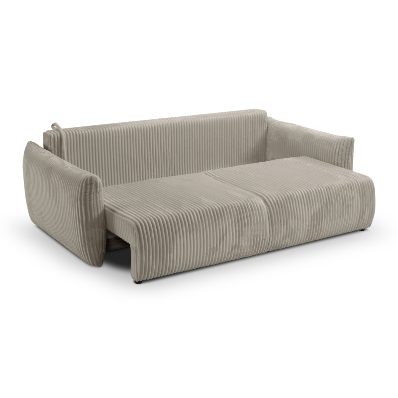 Canapé droit convertible GLORIA 3 places velours côtelé taupe