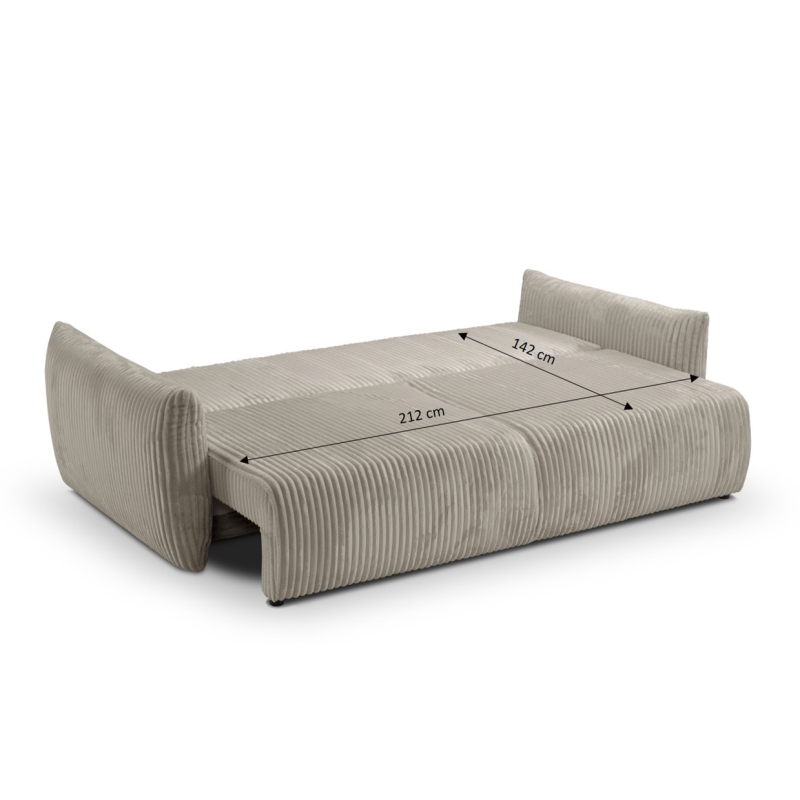 Canapé droit convertible GLORIA 3 places velours côtelé taupe
