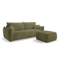 Canapé droit convertible GLORIA 3 places velours côtelé vert sauge