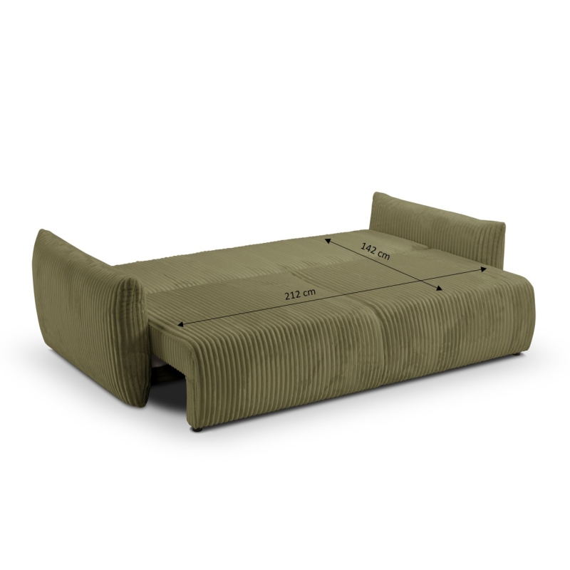 Canapé droit convertible GLORIA 3 places velours côtelé vert sauge