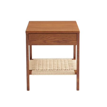 Table de chevet GINKO placage chêne couleur noyer et corde