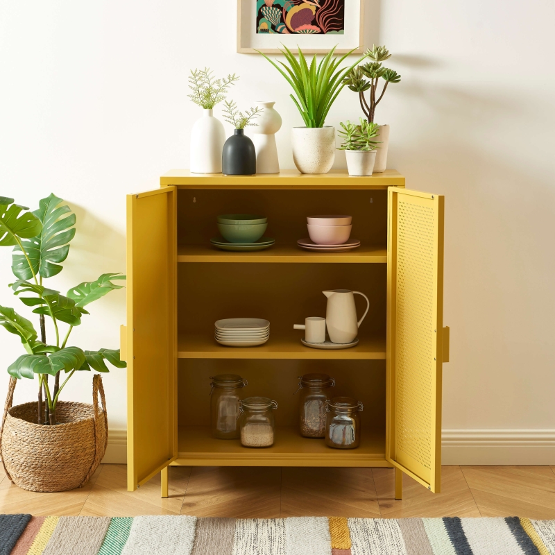 Buffet PANTONE métal jaune moutarde h100cm