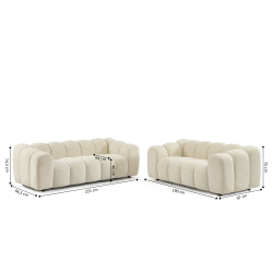 Ensemble canapés droits fixes 3+2 SUNNY tissu tweed écru