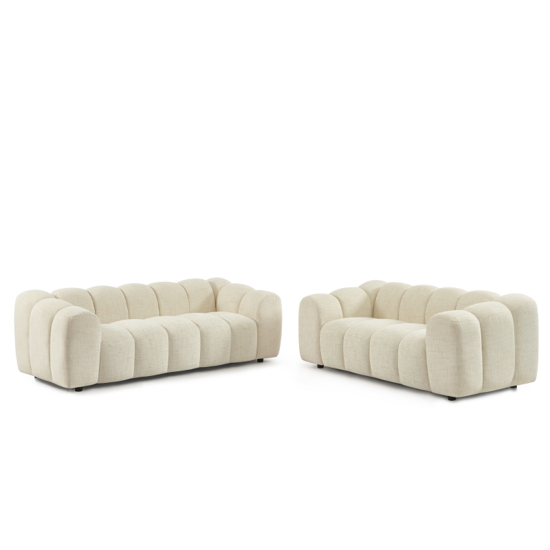Ensemble canapés droits fixes 3+2 SUNNY tissu tweed écru