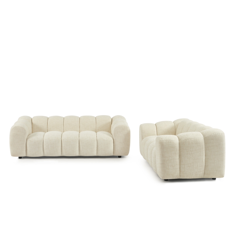 Ensemble canapés droits fixes 3+2 SUNNY tissu tweed écru