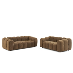 Ensemble canapés droits fixes 3+2 SUNNY tissu tweed marron