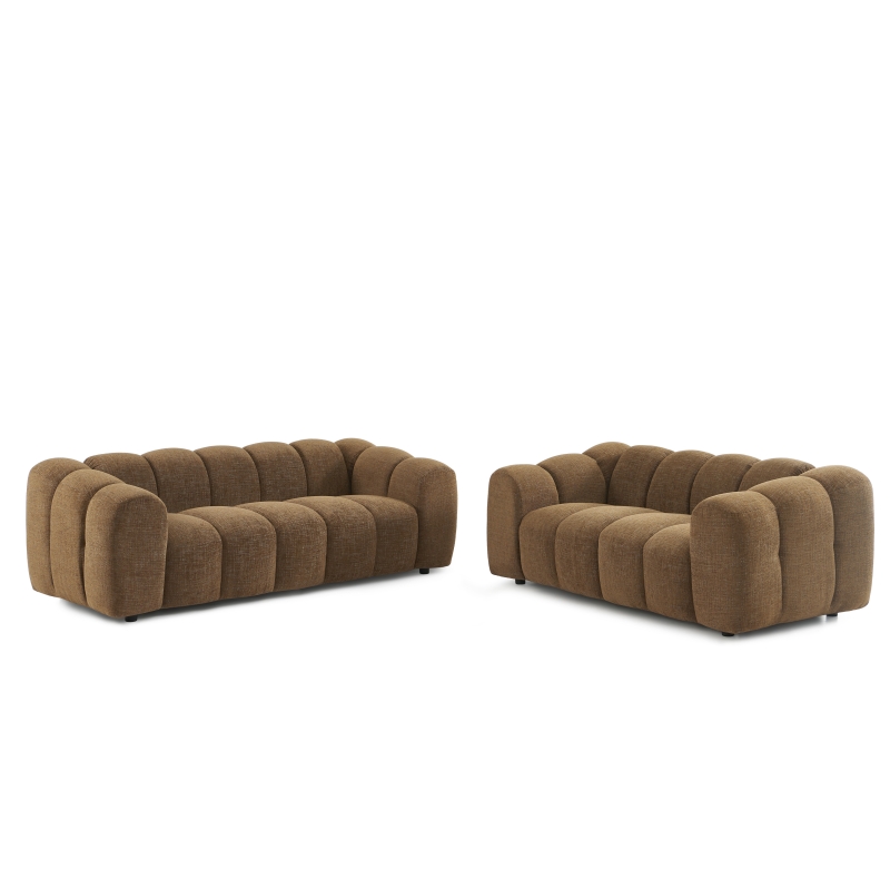 Ensemble canapés droits fixes 3+2 SUNNY tissu tweed marron