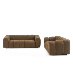 Ensemble canapés droits fixes 3+2 SUNNY tissu tweed marron