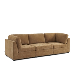 Canapé droit modulable 3 pièces BILLIE tissu chenille écureuil