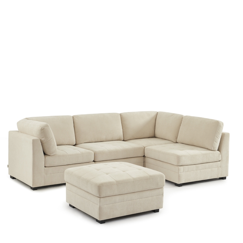 Canapé d'angle modulable 5 pièces BILLIE tissu chenille beige