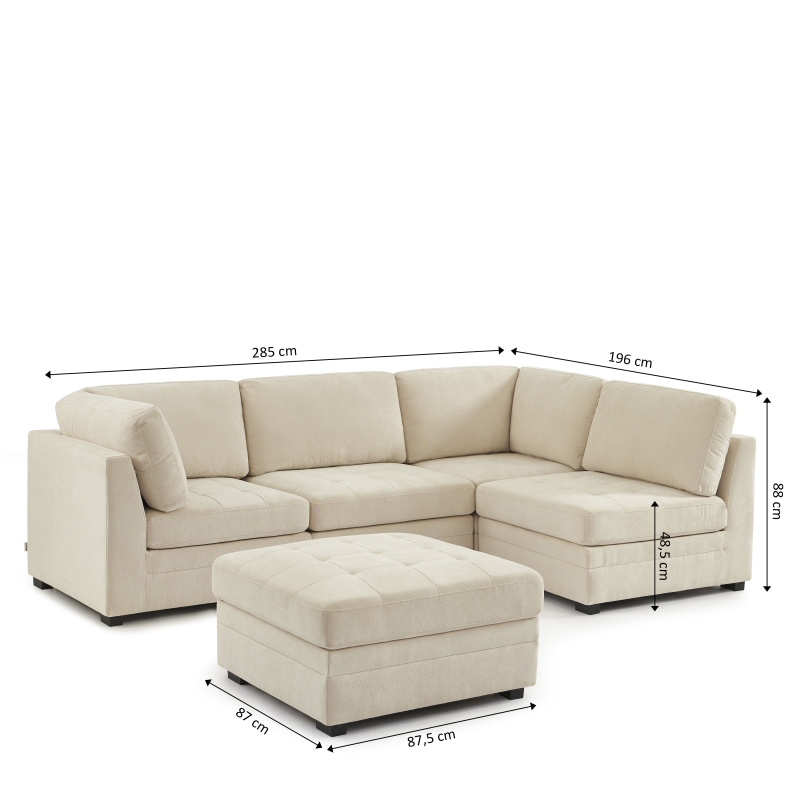 Canapé d'angle modulable 5 pièces BILLIE tissu chenille beige