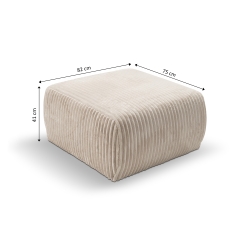 Pouf GLORIA fixe velours côtelé écru