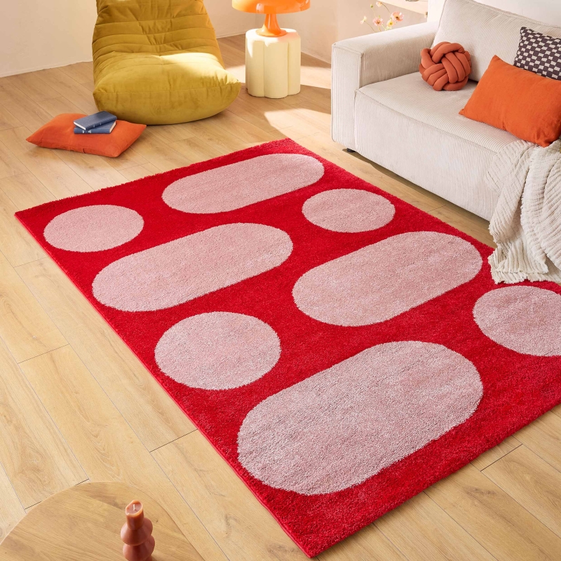 Tapis Abby rouge motif rétro 200x280 cm