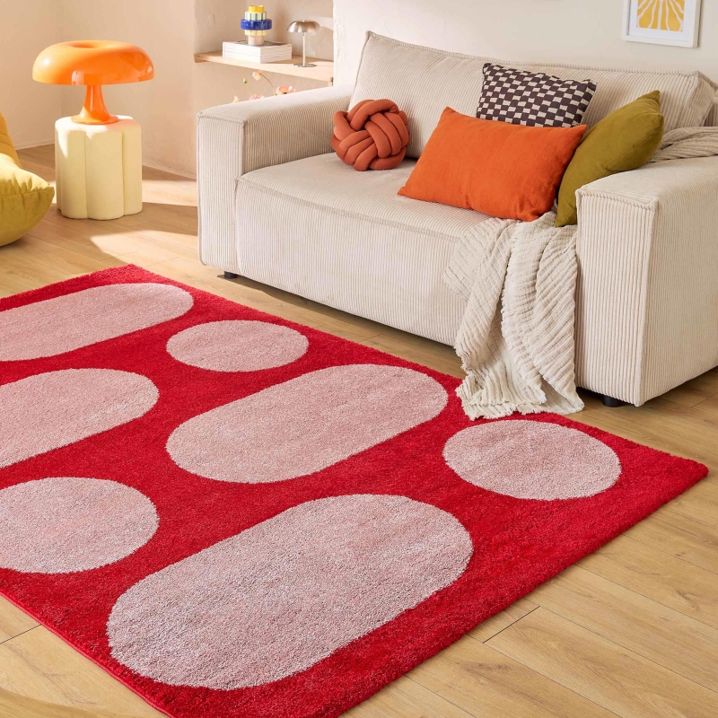 Tapis Abby rouge motif rétro 200x280 cm