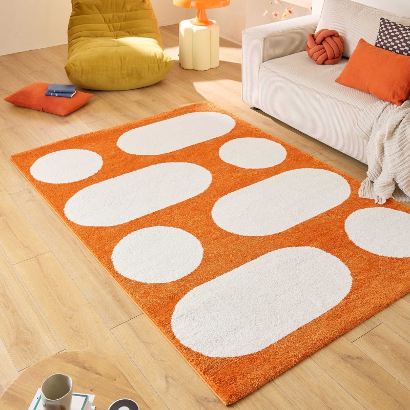 Tapis Abby orange motif rétro 200x280 cm