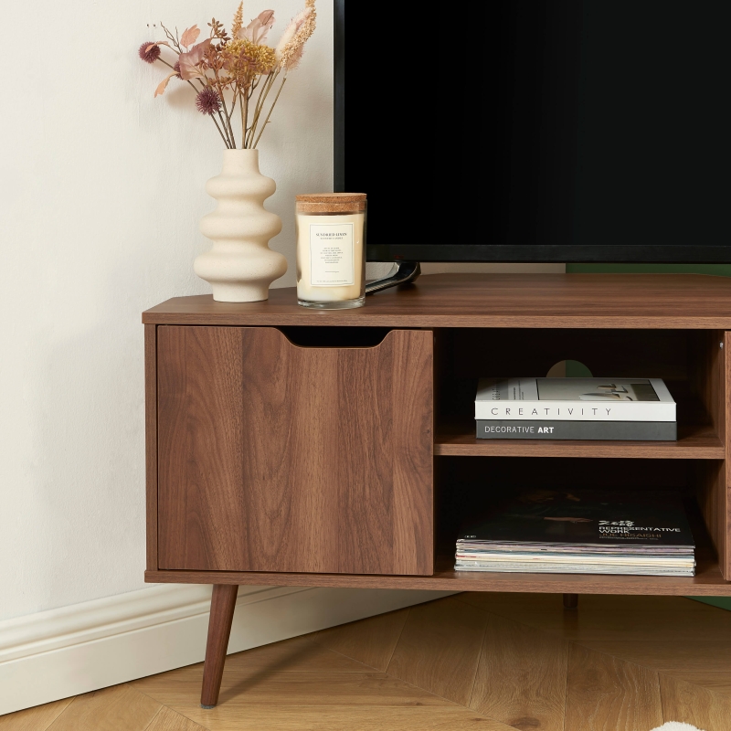 Meuble TV d'angle LYNA effet noyer 115cm