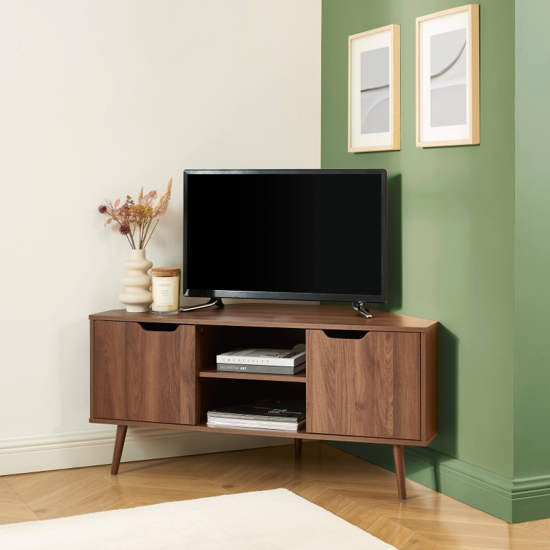 Meuble TV d'angle LYNA effet noyer 115cm