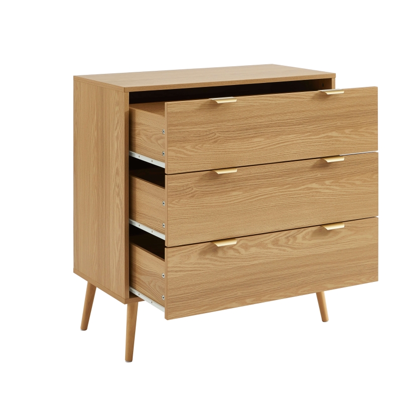 Commode JEANNE 3 tiroirs effet chêne 80cm