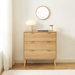 Commode JEANNE 3 tiroirs effet chêne 80cm