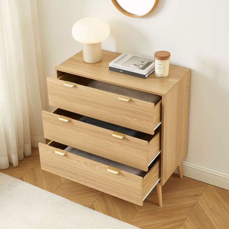 Commode JEANNE 3 tiroirs effet chêne 80cm