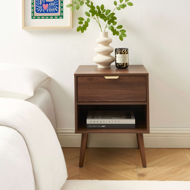 Lot de 2 tables de chevet JEANNE effet noyer