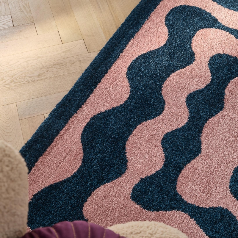 Tapis ABBY bleu motif vintage 200x280 cm