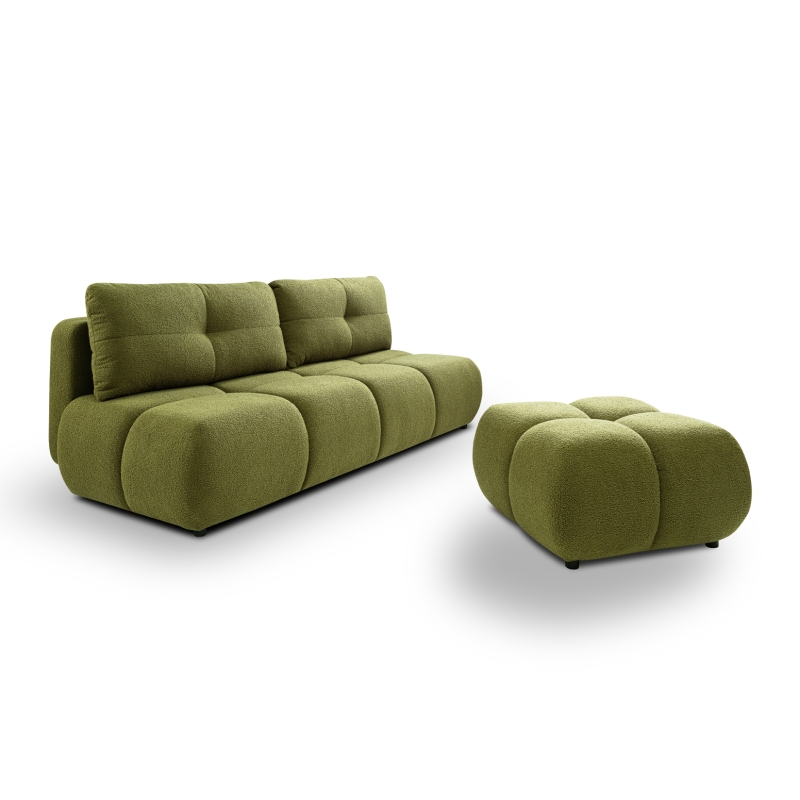 Pouf TASCA tissu bouclette vert olive