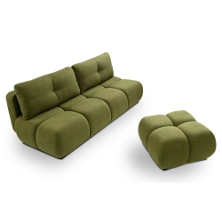 Pouf TASCA tissu bouclette vert olive