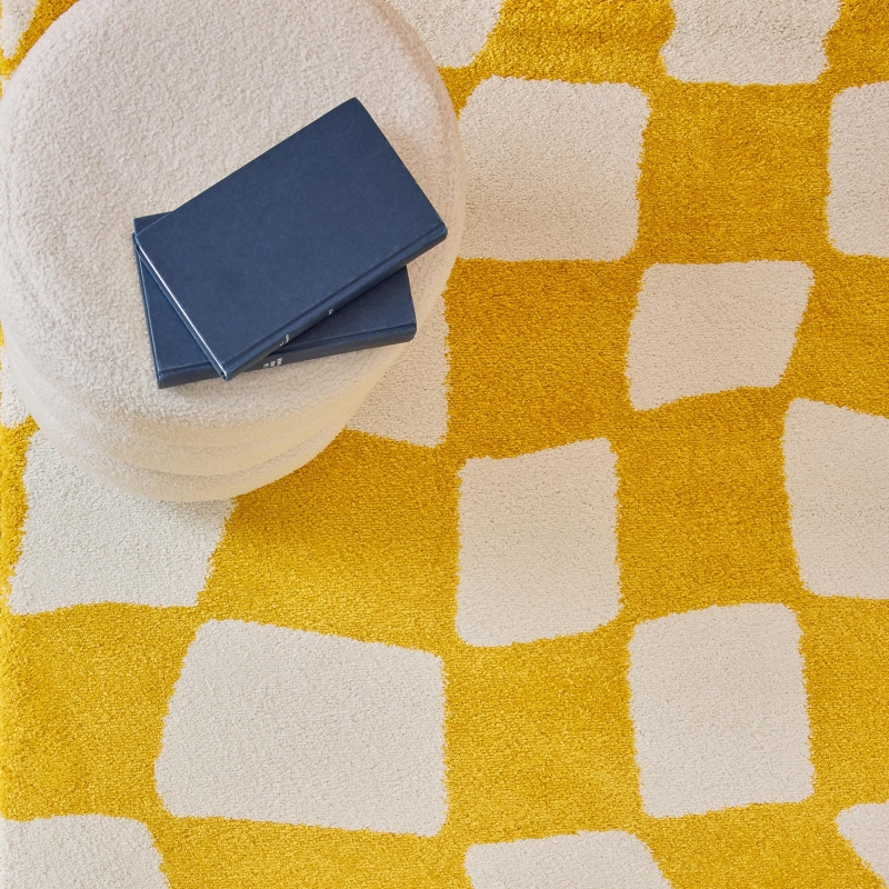 Tapis ABBY jaune motif vintage 80x140 cm