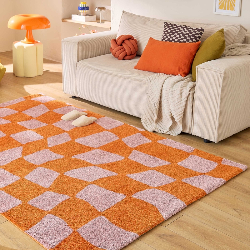 Tapis ABBY orange motif vintage 80x140 cm