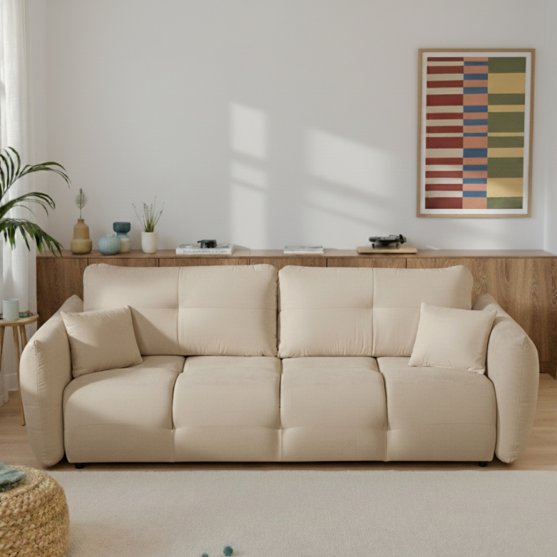 Canapé droit convertible COMO 3 places tissu chenille grège