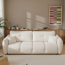 Canapé droit convertible COMO 3 places tissu chenille écru