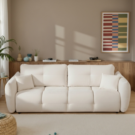 Canapé droit convertible COMO 3 places tissu chenille écru