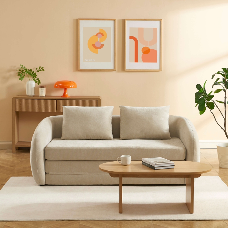 Canapé droit PAZ déplimousse 2 places tissu chenille beige