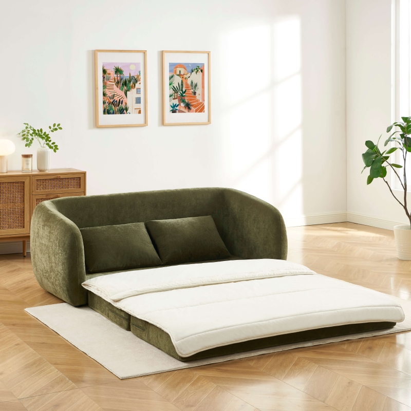 Canapé droit PAZ déplimousse 2 places tissu chenille vert