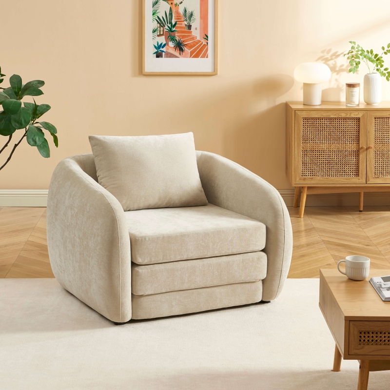 Fauteuil PAZ déplimousse tissu chenille beige