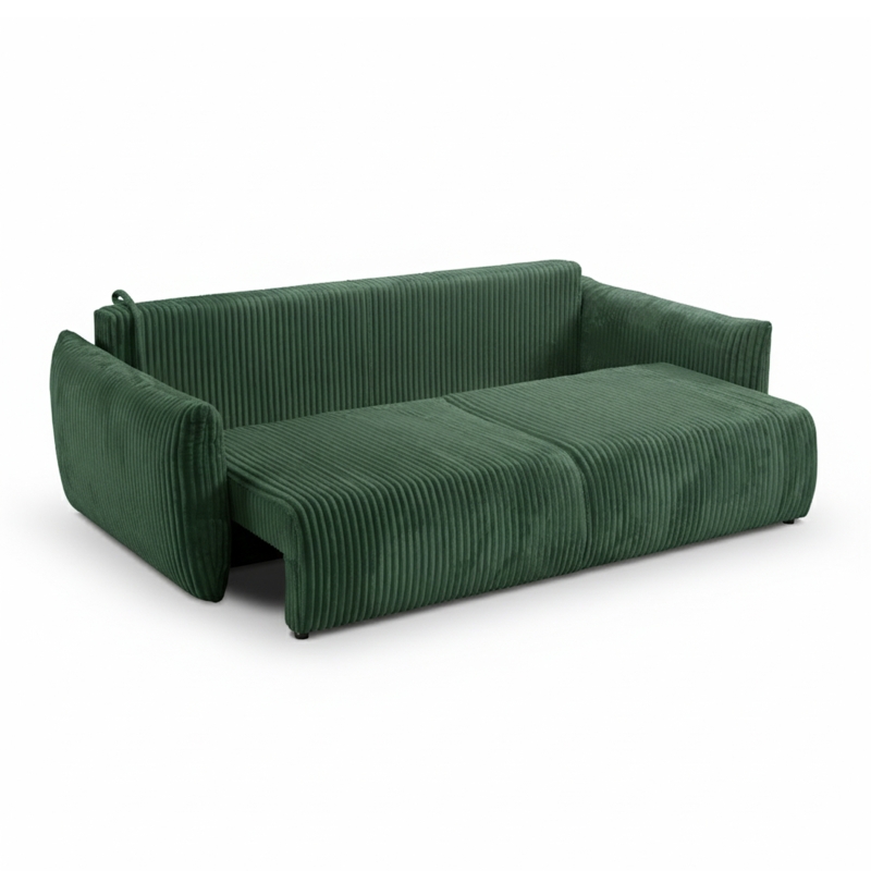 Canapé droit convertible GLORIA 3 places velours côtelé vert kaki