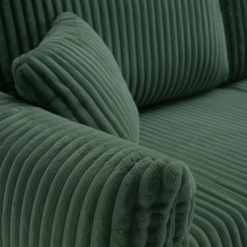 Canapé droit convertible GLORIA 3 places velours côtelé vert kaki