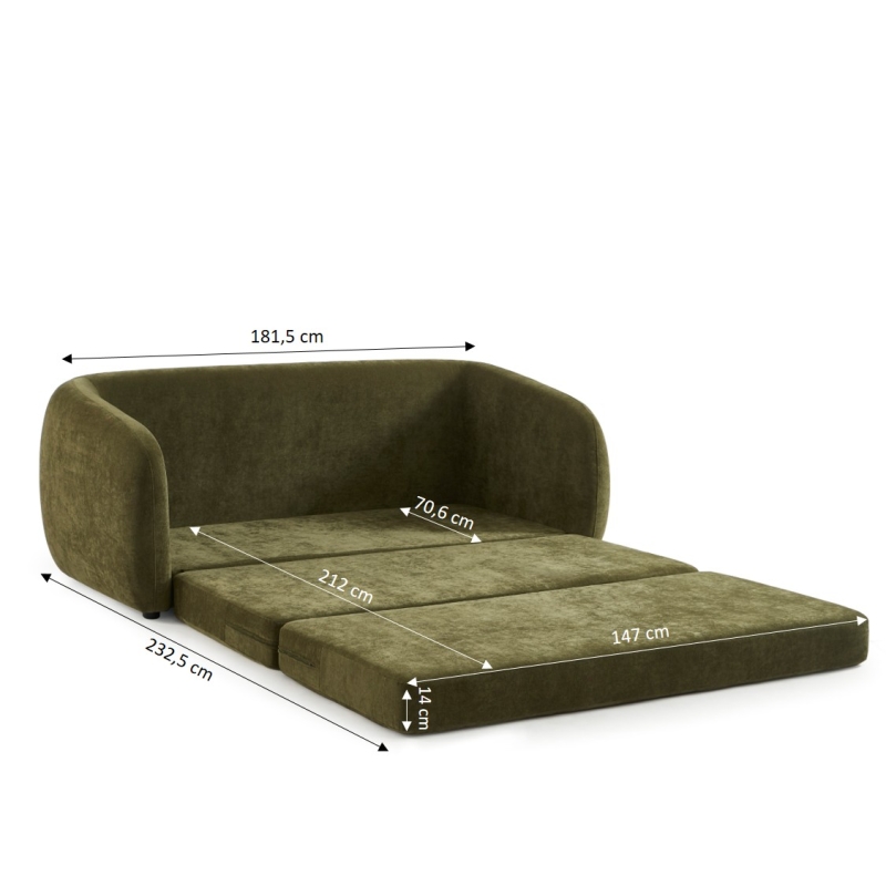 Canapé droit PAZ déplimousse 2 places tissu chenille vert