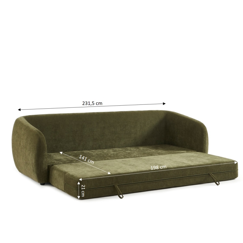 Canapé droit PAZ déplimousse 3 places tissu chenille vert