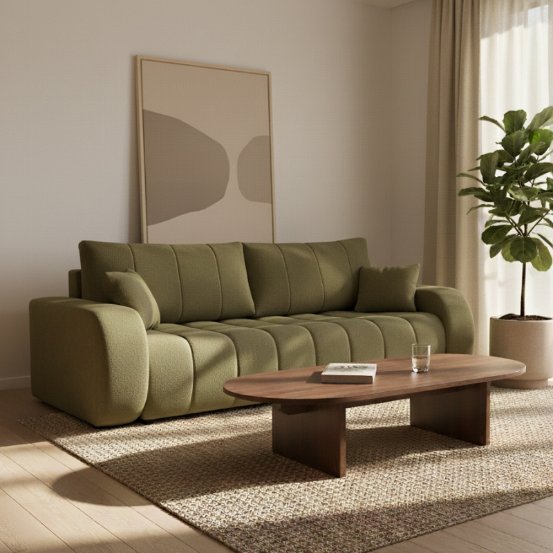 Canapé droit convertible BELEM 3 places tissu chenille vert