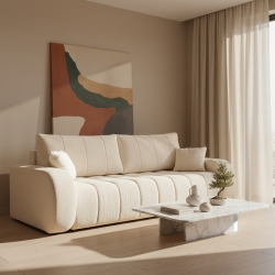 Canapé droit convertible BELEM 3 places tissu bouclette écru